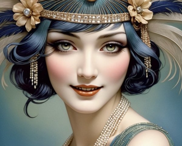 1920s Flapper Style Woman with Feathered Headband