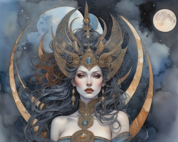 Fantasy Female with Silver and Gold Headdress