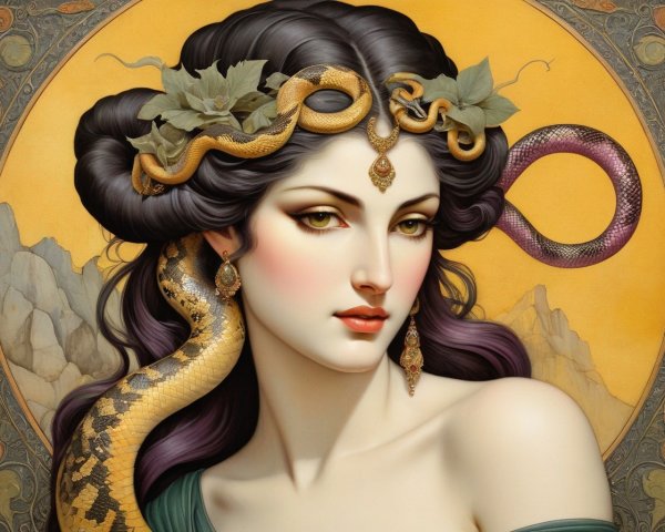 Stylized Portrait of a Woman with Serpentine Hair