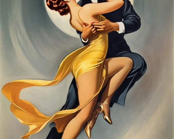 Couple Dancing in Elegant Yellow Dress and Black Suit