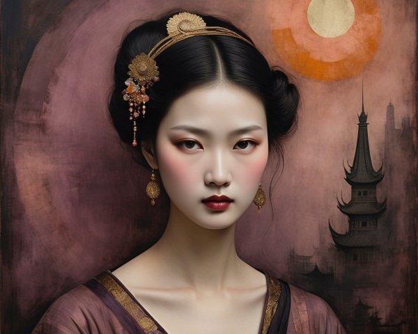 Portrait of an Asian Woman in Traditional Dress