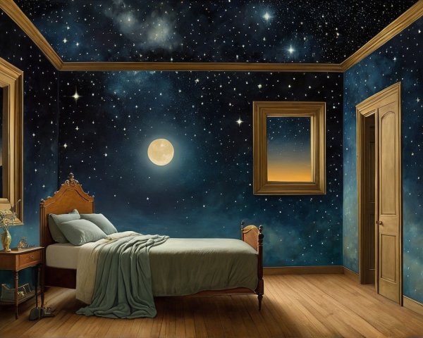 Celestial-Themed Bedroom with Starry Sky Decor