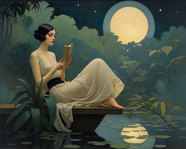 Serene Woman in White Gown Surrounded by Nature