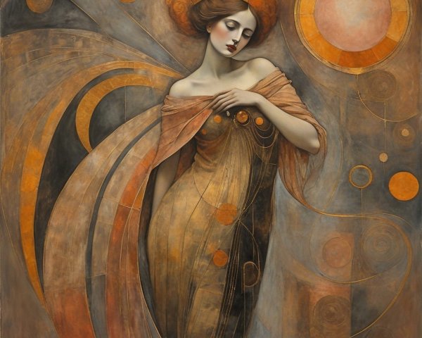 Ethereal Figure in Flowing Fabrics with Abstract Shapes