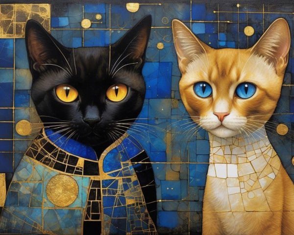 Stylized Cats Against Vibrant Abstract Background