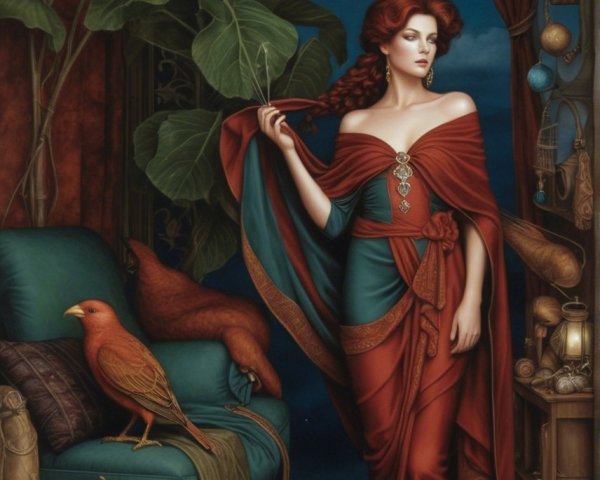 Elegant Figure in Adorned Room with Mystical Glow