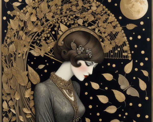 Elegant woman with bobbed hair and floral accents
