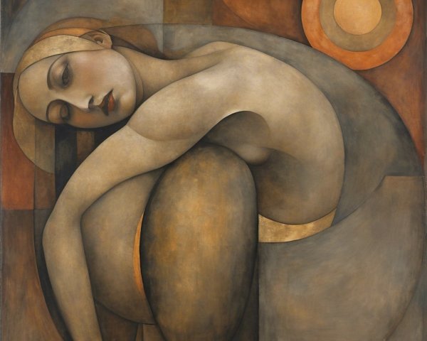 Stylized Woman in Geometric Forms with Earthy Tones