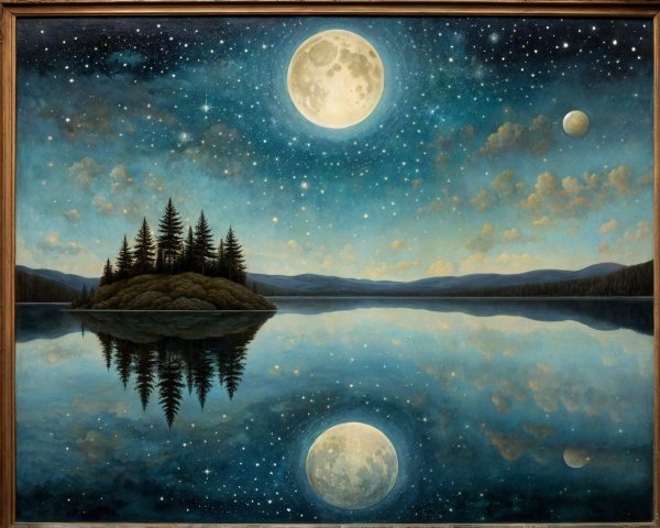 Serene Landscape with Lake and Vibrant Night Sky