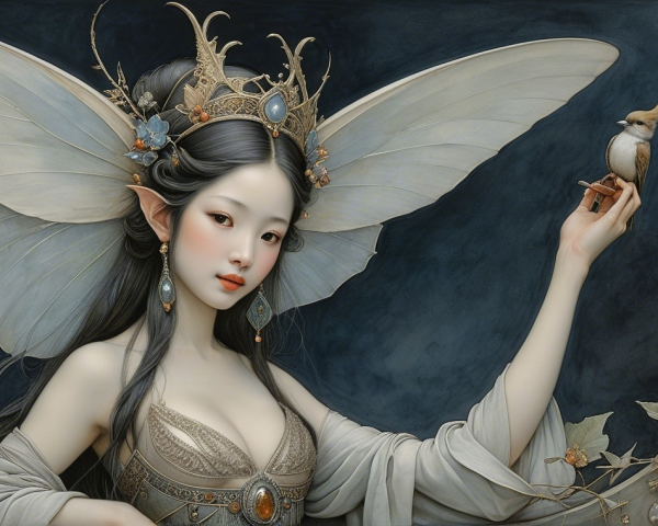 Graceful Fairy with Delicate Wings and Shimmering Outfit