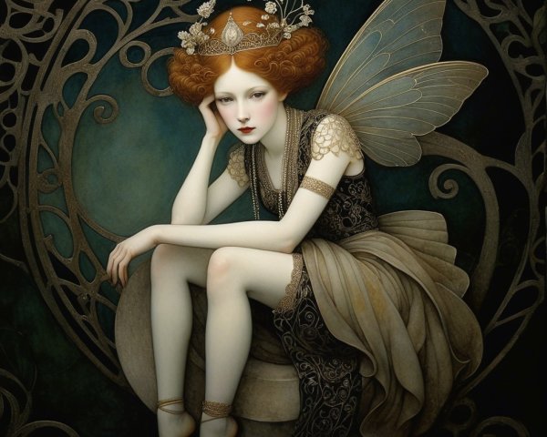 Serene Fairy with Ethereal Wings and Floral Adornments
