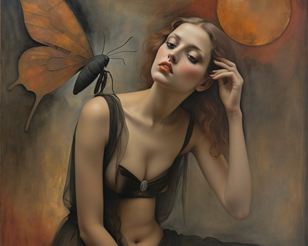 Contemplative Woman with Butterfly in Mystical Setting