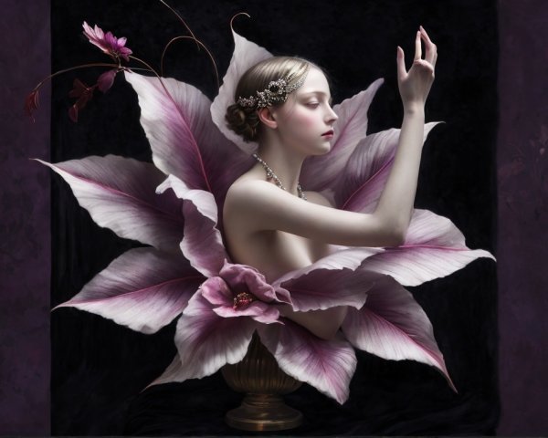 Surreal Portrait of a Woman in a Flower Setting