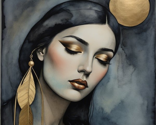 Serene Portrait of a Woman with Gold Accents