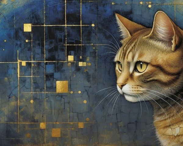 Detailed Portrait of a Tabby Cat with Abstract Background
