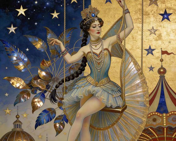 Art Nouveau Illustration of a Queen on a Swing