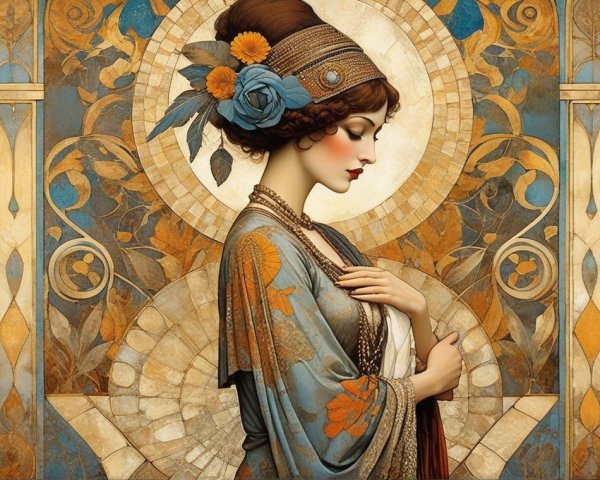 Elegant Woman in Profile with Art Nouveau Elements