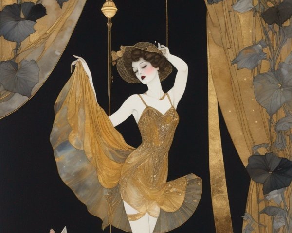 Art Deco Illustration of Elegant Woman with Dog