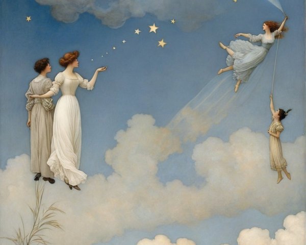 Ethereal Figures in a Dreamy Starry Sky
