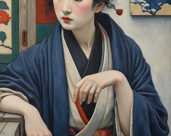 Serene Young Woman in Traditional Japanese Attire