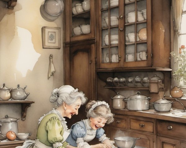 Women Baking Together in a Vintage Kitchen Setting