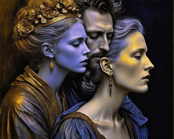 Three Figures in Artistic Composition with Floral Crown