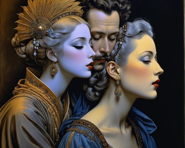 Elegant Figures in Lavish Historical Fashion Attire