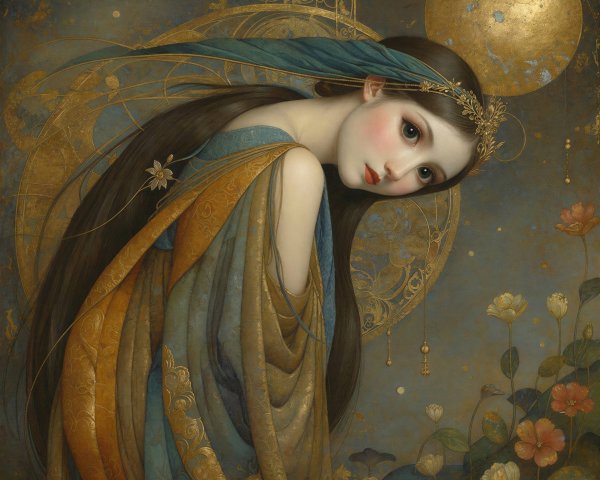 Portrait of a Young Woman in Elegant Teal Garment