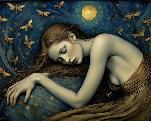 Hyperrealistic Fantasy Painting of a Sleeping Woman