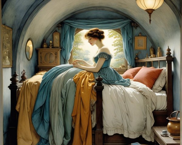 Young woman reading in elegantly styled room