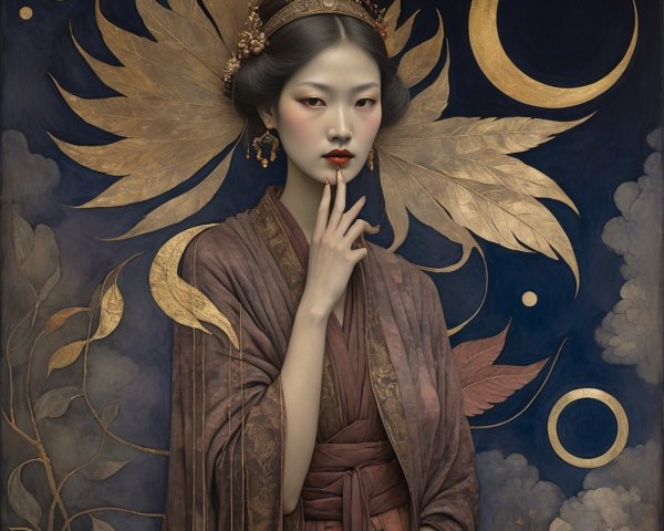 Elegant Chinese Woman in Kimono with Jewel Accents