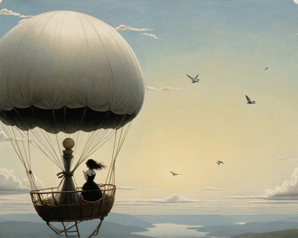 Vintage Hot Air Balloon Over Tranquil Landscape