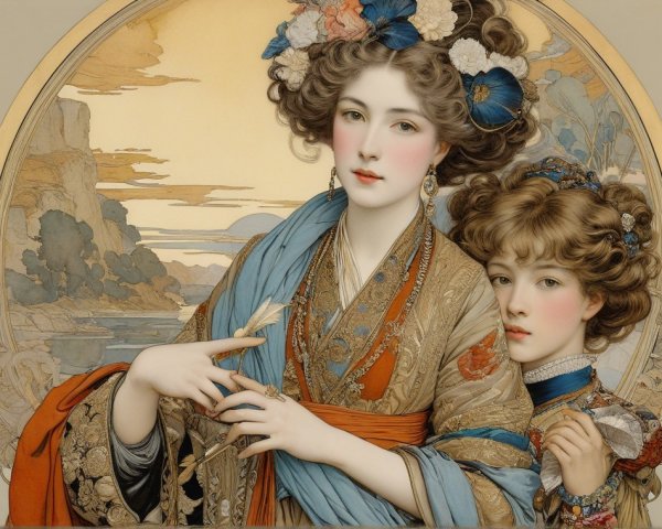 Elegant Women in Traditional Attire with Floral Accents