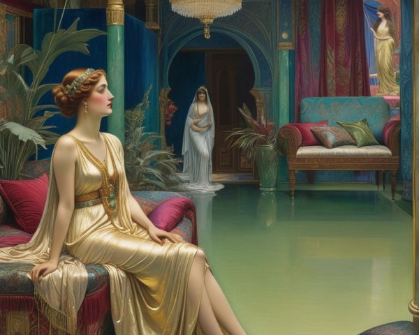 Elegant Women in Opulent Room with Vibrant Colors