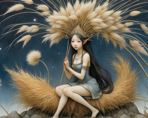 Serene Fantasy Illustration of a Girl in a Dreamy Setting