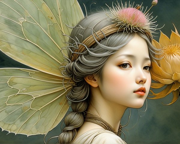 Fantasy Character with Butterfly Wings and Lotus