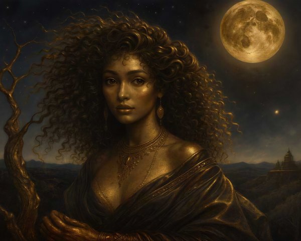 Ethereal Digital Painting of a Golden-Skinned Woman