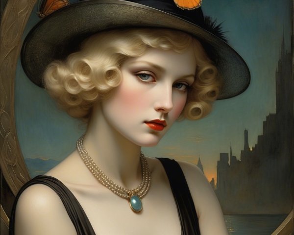 Glamorous Woman in Black Dress with Butterfly Hat