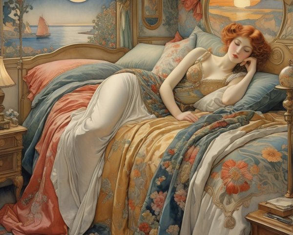 Serene Bedroom Scene with Lavish Decor and Sunset View