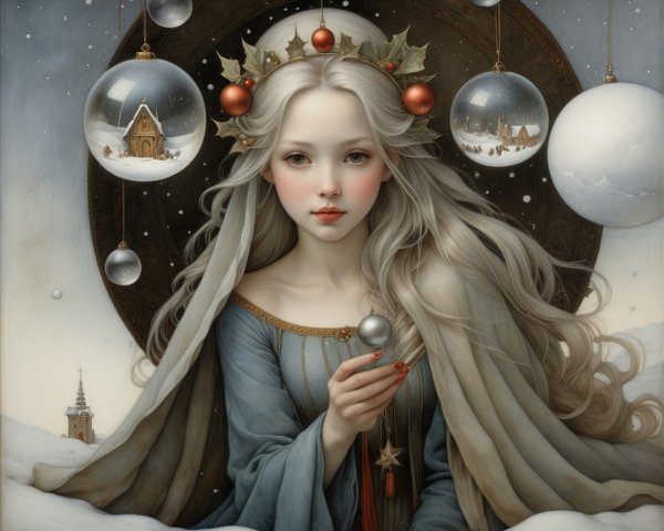 Ethereal Girl in Winter Wonderland with Crystal Orb