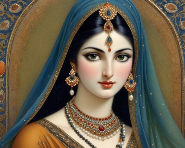 Portrait of a Woman in Traditional Attire and Jewelry