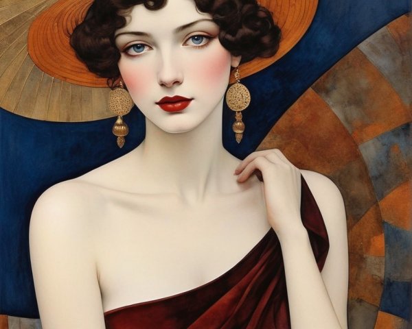 Illustration of a woman in orange hat and red dress