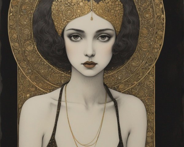 Art Nouveau Portrait of Woman with Decorative Headpiece
