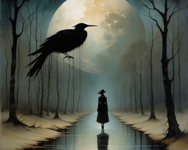 Mysterious Woman Silhouette on Moonlit Pathway