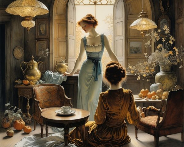 Intimate Moment Between Two Women in Vintage Decor