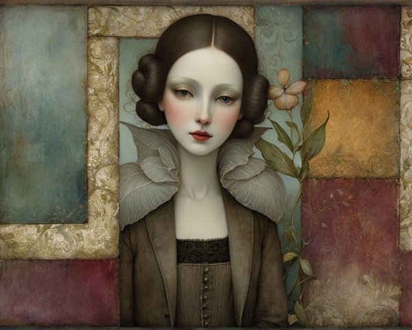 Whimsical Portrait of a Young Woman with Floral Background