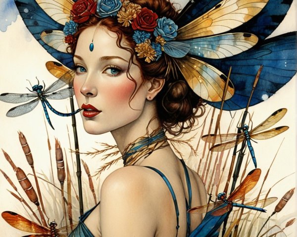 Whimsical Portrait of Woman with Butterfly Wings