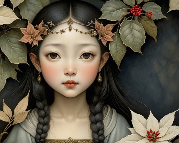 Ethereal girl with nature-inspired features and aura