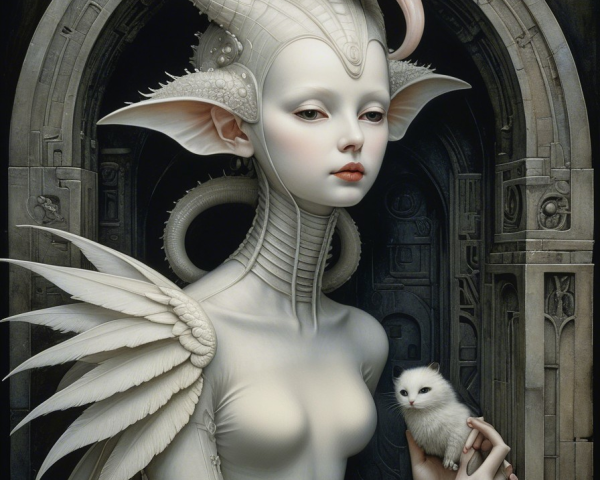 Mystical Figure with Wings and Dragon Headdress