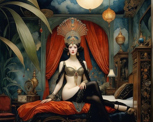 Elegant Figure in Lavish Room with Rich Decor